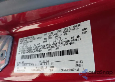 2018 Ford Escape Se from USA, damaged, VIN 1FMCU9GD3JUB22369